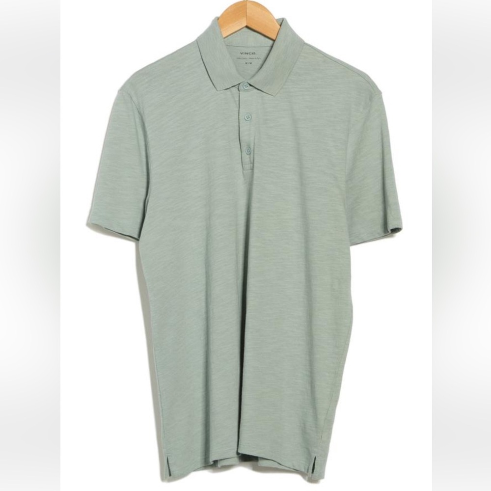 Vince Men’s Large Marina Green Short Sleeve Slub Polo Shirt - 3 button
